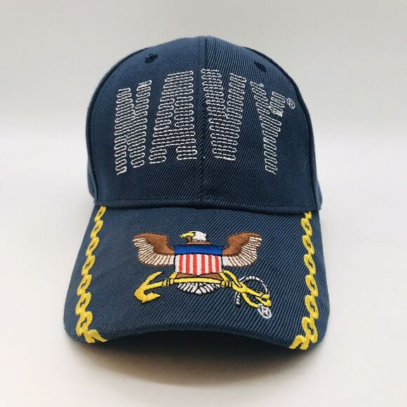 U.S. NAVY Military Embroidered Spellout Navy Crested Curved Bill Strapback Cap - Picture 1 of 9